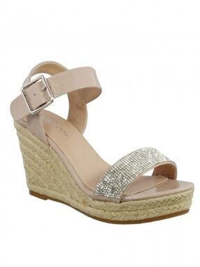 NWT Beige Espadrille Wedge Sandals with Rhinestone Strap